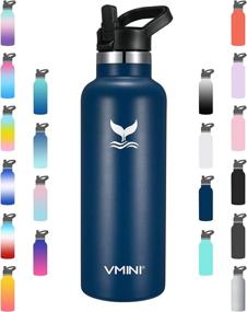 img 4 attached to 🌊 Vmini Water Bottle - 22 oz Stainless Steel & Vacuum Insulated, Standard Mouth, New Wide Handle Straw Lid, Blue