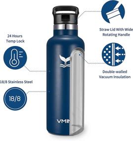 img 3 attached to 🌊 Vmini Water Bottle - 22 oz Stainless Steel & Vacuum Insulated, Standard Mouth, New Wide Handle Straw Lid, Blue