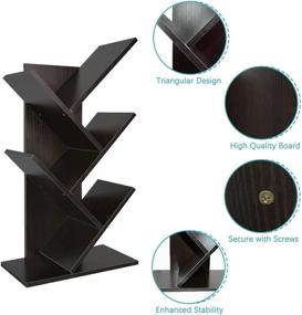 img 1 attached to 📚 ZZBIQS 5-Shelf Tree Bookshelf: Premium Wood Books Holder for Books, Magazines, CDs, and Photo Albums in Living Room, Home, Office - Walnut Black