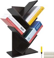 📚 zzbiqs 5-shelf tree bookshelf: premium wood books holder for books, magazines, cds, and photo albums in living room, home, office - walnut black logo