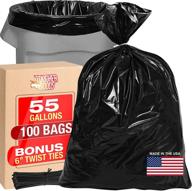 🗑️ industrial grade 55 gallon heavy duty black trash bags - 1.2 mil thick, 35"wx55"h - ideal for construction, yard work, commercial use - pack of 100 logo