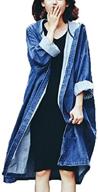 feelmestyle women's casual denim trench coat with hood, lapel & 3/4 sleeves - long windbreaker jacket logo