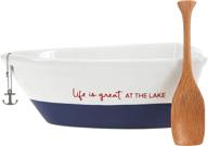 🚤 pavilion gift company 12 oz stoneware boat dish server with wooden oar scoop - life is at the lake, 2 piece set - blue: perfect nautical serving solution logo