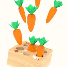 img 1 attached to 🥕 Монтессори деревянная игра для сортировки по размеру и счета для мальчиков и девочек 1 года - морковная урожайная развивающая игрушка для детей 2-3 лет, подарок для мелкой моторики