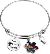 🧩 ujims autism mom bracelet: raise awareness with hope ribbon charm - unique asperger jewelry for one lucky mama - perfect gift for encouragement and autism puzzle piece awareness logo