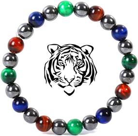 img 4 attached to 🔮 8MM Red Green Blue Tiger Eye Hematite Stretch Bracelet - Quadruple Protection Natural Gemstone Bracelet 7.5IN - Healing Stone Charm Handmade Bracelet for Women and Men