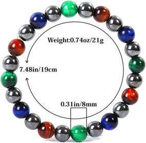 img 3 attached to 🔮 8MM Red Green Blue Tiger Eye Hematite Stretch Bracelet - Quadruple Protection Natural Gemstone Bracelet 7.5IN - Healing Stone Charm Handmade Bracelet for Women and Men