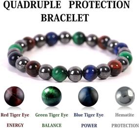 img 2 attached to 🔮 8MM Red Green Blue Tiger Eye Hematite Stretch Bracelet - Quadruple Protection Natural Gemstone Bracelet 7.5IN - Healing Stone Charm Handmade Bracelet for Women and Men