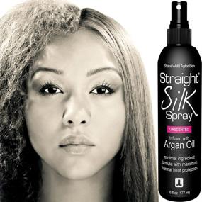 img 4 attached to 👩 Premium Straight Silk Spray: Moroccan Argan Oil, Heat Protectant for Hair Straightening & Detangling, Alcohol-Free, up to 450°F, Flat Iron & Blow Dry, Unscented, 6oz, Made in USA