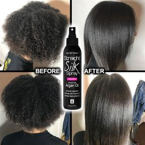 img 1 attached to 👩 Premium Straight Silk Spray: Moroccan Argan Oil, Heat Protectant for Hair Straightening & Detangling, Alcohol-Free, up to 450°F, Flat Iron & Blow Dry, Unscented, 6oz, Made in USA