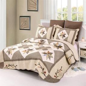 img 3 attached to 🛏️ YAYIDAY Patchwork Bedspread Set Oversized King - Touch Floor Size, Floral Quilted Blanket with Shams: Modern Coverlet for Maximum Comfort and Style