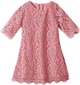 img 1 attached to 👗 Vintage Lace Flower Dress for Girls - Boho Party Princess Dress with 3/4 Sleeves