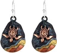 dianal boutique sea turtle dangle earrings: beautiful metal casting with patina copper finish logo