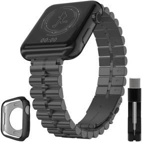 img 4 attached to Ремешок для часов из нержавеющей стали QUNDAXI, совместимый с Apple Watch 42мм 44мм - стильный браслет для женщин/мужчин - идеальное сочетание для серии Iwatch Se/6/5/4/3/2/1 - черный.