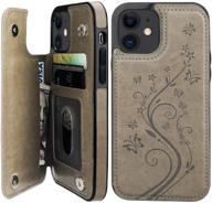 🦋 vaburs iphone 12/12 pro case wallet: embossed butterfly pattern, pu leather, card holder, magnetic buttons, shockproof cover - gray (6.1 inch) logo