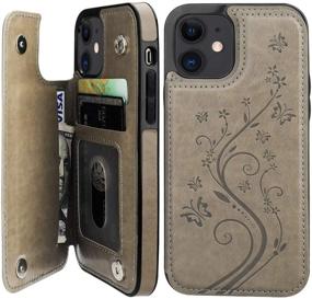 img 4 attached to 🦋 Vaburs iPhone 12/12 Pro Case Wallet: Embossed Butterfly Pattern, PU Leather, Card Holder, Magnetic Buttons, Shockproof Cover - Gray (6.1 Inch)