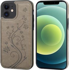 img 2 attached to 🦋 Vaburs iPhone 12/12 Pro Case Wallet: Embossed Butterfly Pattern, PU Leather, Card Holder, Magnetic Buttons, Shockproof Cover - Gray (6.1 Inch)