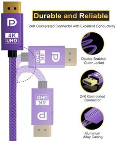 img 3 attached to 🔌 Elebase DisplayPort Cable 6.6FT 2-Pack - High Speed 21.6Gbps DP 1.2 Male to Male Cable, 4K@60Hz, 2K@165Hz, Hdr2 - Double Nylon-Braided Cord for Laptop, PC, TV, Gaming Monitor