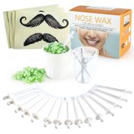 nose waxing kit for men and women: complete set for quick & painless at-home hair removal - includes 50g wax, 20 applicators, 10 nose wax boxes, measuring cup, 8 moustache stencils logo