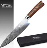 🔪 venzell 8-дюймовый ручной кухонный нож дамаск с бритвенно-острой лезвием, 67-слойная нержавеющая сталь, твёрдость по шкале роквелла c hrc60±2, эргономичная рукоятка из пакка-дерева. логотип