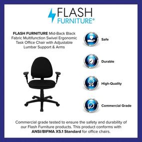 img 2 attached to 💺 Flash Furniture Mid-Back Black Fabric Swivel Task Chair: Ergonomic Office Chair with Adjustable Lumbar Support & Arms