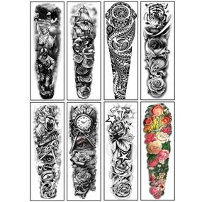 img 3 attached to Yazhiji Extra Large Temporary Tattoos: 8 Sheets Full Arm Fake Tattoos + 8 Sheets Half Arm Tattoo Stickers for Men and Women (22.83-inch X 7.1-inch)