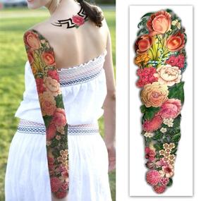 img 1 attached to Yazhiji Extra Large Temporary Tattoos: 8 Sheets Full Arm Fake Tattoos + 8 Sheets Half Arm Tattoo Stickers for Men and Women (22.83-inch X 7.1-inch)