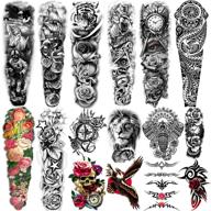 yazhiji extra large temporary tattoos: 8 sheets full arm fake tattoos + 8 sheets half arm tattoo stickers for men and women (22.83-inch x 7.1-inch) logo