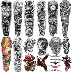 img 4 attached to Yazhiji Extra Large Temporary Tattoos: 8 Sheets Full Arm Fake Tattoos + 8 Sheets Half Arm Tattoo Stickers for Men and Women (22.83-inch X 7.1-inch)