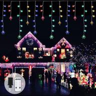 fashionlite multicolor icicle lights with snowflake and star, 400led 33ft, 8 modes, curtain string fairy light with 80 drops, indoor/outdoor christmas decorations for xmas holiday wedding party decor logo