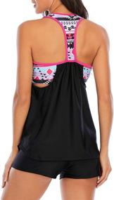 img 2 attached to 👙 Zando Printed Tankini Tops with Short Swimwear: Stylish Tummy Control 2-Piece Push Up Swimsuits for Women