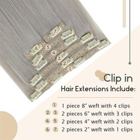 img 1 attached to 💇 Vivien Silver Human Hair Clip-in Extensions: 18 Inch Grey Silver Real Hair, Straight, 120g, 7-Piece Set for Women