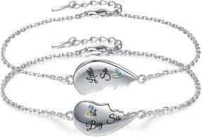 img 4 attached to 💖 Big Sis Little Sis Bracelet Set - Sterling Silver Half Heart Friendship Bracelets for Sisters