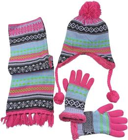 img 1 attached to 🎩 N'Ice Caps Big Girls Fuzzy Sherpa Hat/Scarf/Glove Knit Set with Prints