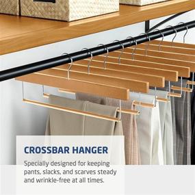 img 3 attached to 👖 Premium Wooden Slack/Trouser Hangers with Non-Slip Bar (Pack of 10) - Smooth Finish, Durable & Space-Saving Closet Hangers - 360° Hook, Ideal for Pants, Jeans, Slacks, and More