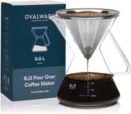 ☕ разблокируйте новые ароматы с помощью кофейного фильтра ovalware pour over coffee dripper maker - машина для заварки кофе, изготовленная из нержавеющей стали, с измерительной чашкой и графином (17 унций / 0,5 литра) логотип