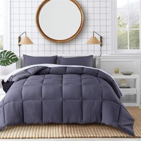 img 4 attached to 🛏️ DOMDEC Premium Warm Quilted Comforter Set: Soft Microfiber Seersucker Bedding with Down Alternative Fill – Grey, Full/Queen for Ultimate Warmth and Coziness