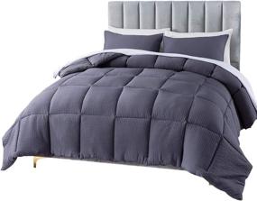 img 3 attached to 🛏️ DOMDEC Premium Warm Quilted Comforter Set: Soft Microfiber Seersucker Bedding with Down Alternative Fill – Grey, Full/Queen for Ultimate Warmth and Coziness