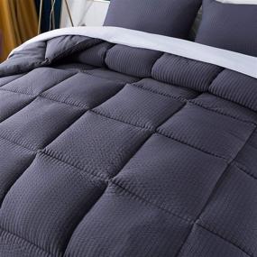 img 1 attached to 🛏️ DOMDEC Premium Warm Quilted Comforter Set: Soft Microfiber Seersucker Bedding with Down Alternative Fill – Grey, Full/Queen for Ultimate Warmth and Coziness