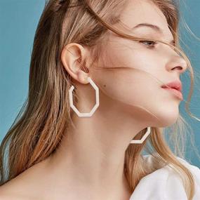 img 1 attached to 👂 XOCARTIGE Statement Resin Acrylic Hoop Earrings - Trendy White Mottled Circle Dangle Earrings for Women & Girls