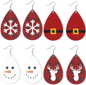 img 2 attached to 🎄 Set of 4 Christmas Snowflake Leather Dangle Earrings - Colorful Snowman, Elk, and Teardrop Designs for Women and Girls' Jewelry