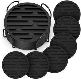 img 4 attached to 🍻 Amoowis Absorbent Drink Coasters for Coffee Table with Holder - Set of 6, Non-Slip, Non-Stick, Black Silicone Cup Coasters for Bar, Wooden Table, Coffee Table Decor