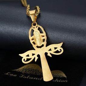 img 1 attached to 🔱 Stunning Stainless Steel Necklace: Lee Island Fashion CZ Eye of Horus and Scarab Egyptian Protection Ankh Cross Pendant – 24 Inch Chain Jewelry