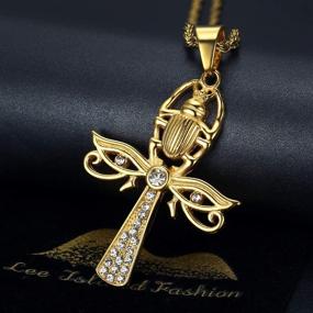 img 3 attached to 🔱 Stunning Stainless Steel Necklace: Lee Island Fashion CZ Eye of Horus and Scarab Egyptian Protection Ankh Cross Pendant – 24 Inch Chain Jewelry