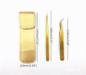 img 2 attached to 💫 Yueton 2-pack Gold Color Coated Stainless Steel Straight and Curved Head Tweezers with Leather Case - Ideal for Eyelash Extensions