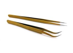 img 1 attached to 💫 Yueton 2-pack Gold Color Coated Stainless Steel Straight and Curved Head Tweezers with Leather Case - Ideal for Eyelash Extensions