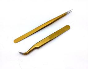 img 3 attached to 💫 Yueton 2-pack Gold Color Coated Stainless Steel Straight and Curved Head Tweezers with Leather Case - Ideal for Eyelash Extensions