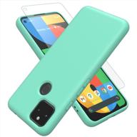 weycolor google pixel 5a 5g case with tempered glass screen protector [2 pack] - slim liquid silicone soft tpu cover in apple green for drop protection logo