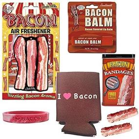 img 1 attached to 🥓 Bacon Bonanza Sampler Gift Pack - Bacon Bandages, Air Freshener, Lip Balm, Can Cooler & Silicone Wristband