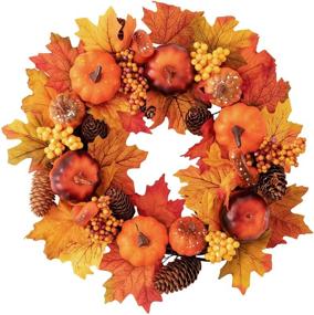 img 4 attached to 🍁 Joybest 15" Fall Door Wreath - Autumn Maple Leaf, Pumpkin, Pinecone Harvest Décor for Front Door Thanksgiving & Halloween - Home Decorations